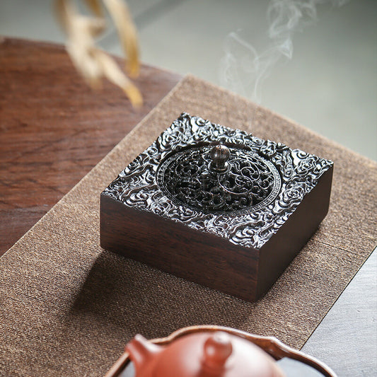 Embossed auspicious clouds in ebony wood Incense Burner For Home Aroma