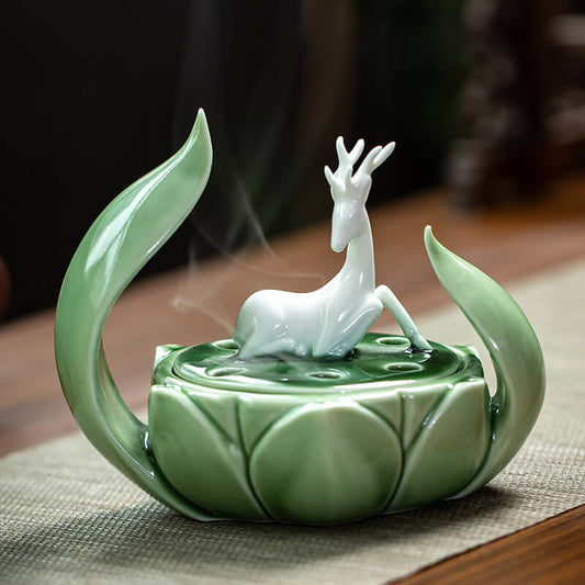 Ceramic White Deer Zen Incense Burner