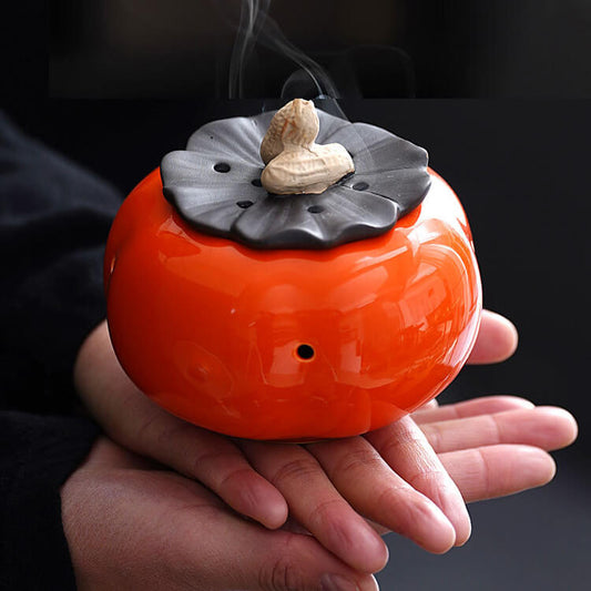 Ceramic persimmon-shaped incense burner - a symbol of auspiciousness