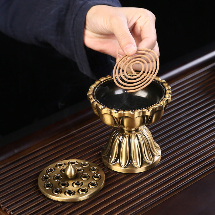 Antique Lotus Copper Incense Burner For Home Aroma