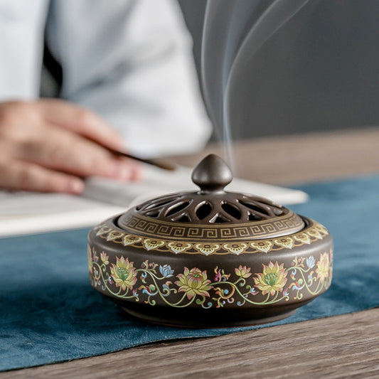 Antique ceramic flower incense burner